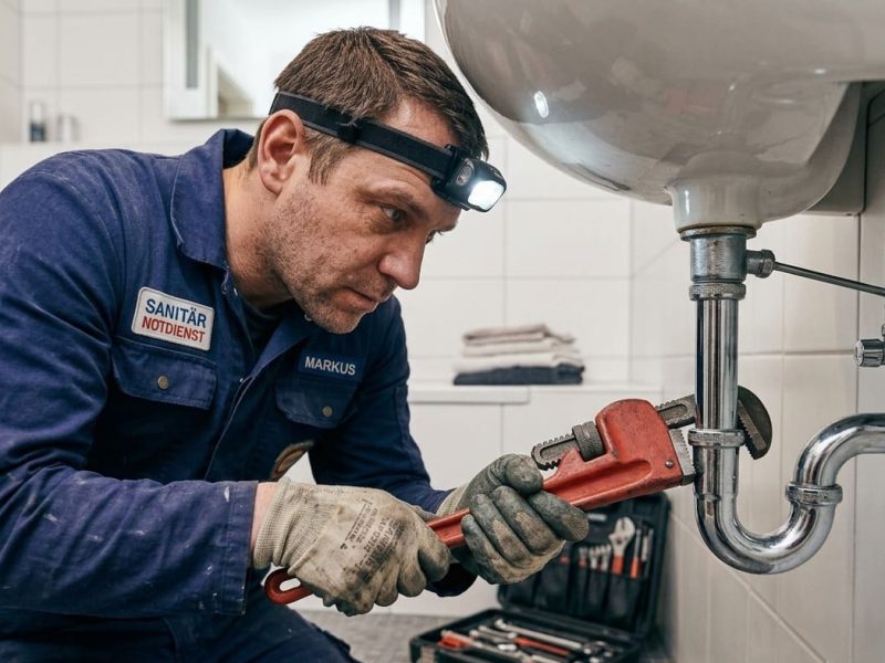Johannes Rommel Haustechnik - Mitarbeiter bei der Reinigung eines Abflusses