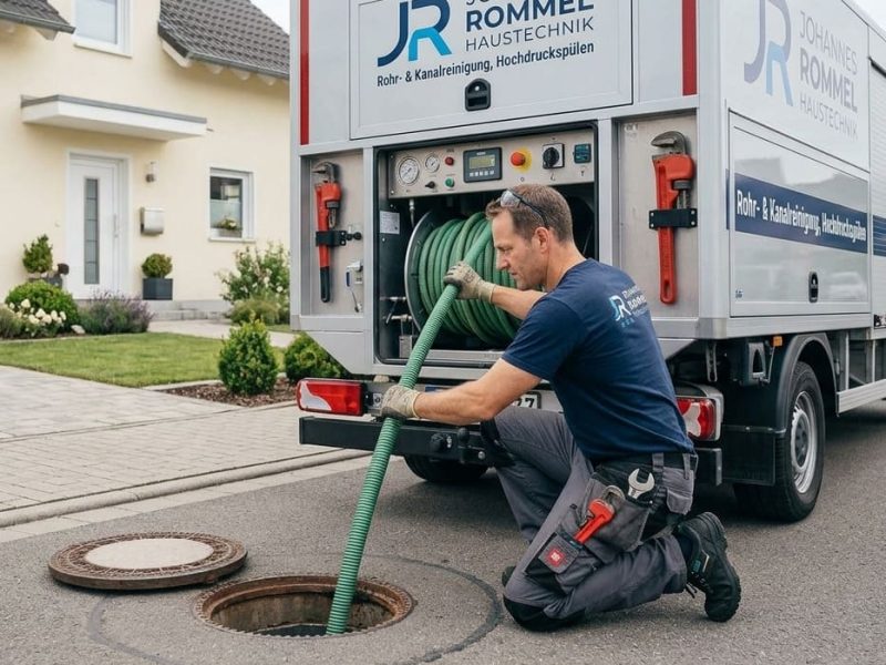 Johannes Rommel Haustechnik - Mitarbeiter bei der Reinigung eines Kanals